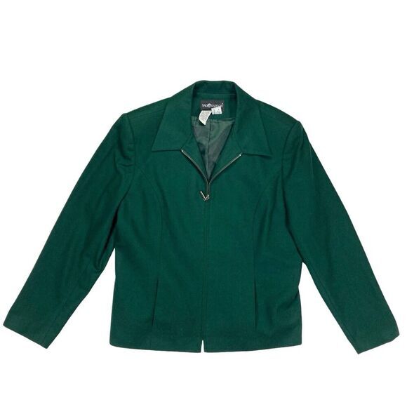 Sag Harbor Front Zip Blazer Womens Sz 18 Green Wool Classic Preppy Career Jacket - Picture 1 of 16